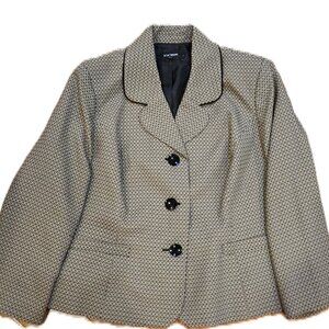 24W Brown and Black Box Weave Pattern, Long-Sleeve Blazer